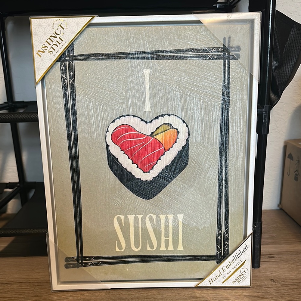 I Love Sushi Heart Embellished Canvas Wall Art - Picture 2 of 9